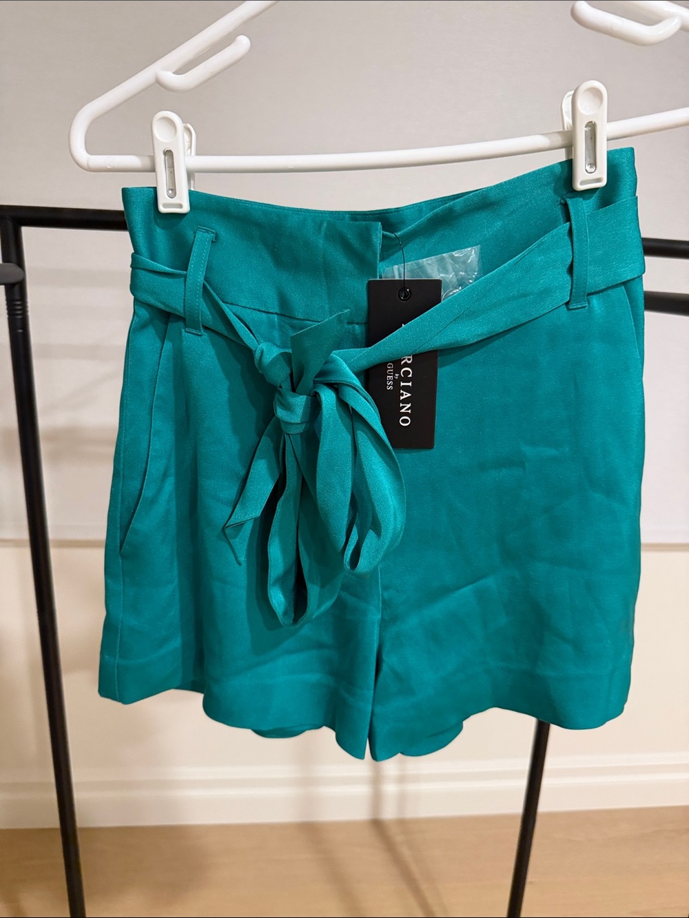 Marciano Teal Tie-Front High-Waist Shorts